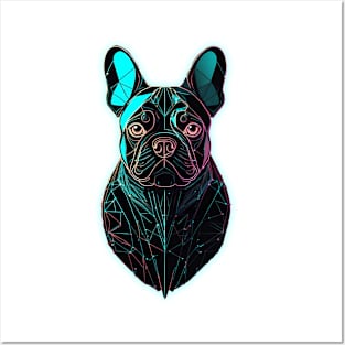 Geometric Neon Glow French Bulldog Posters and Art